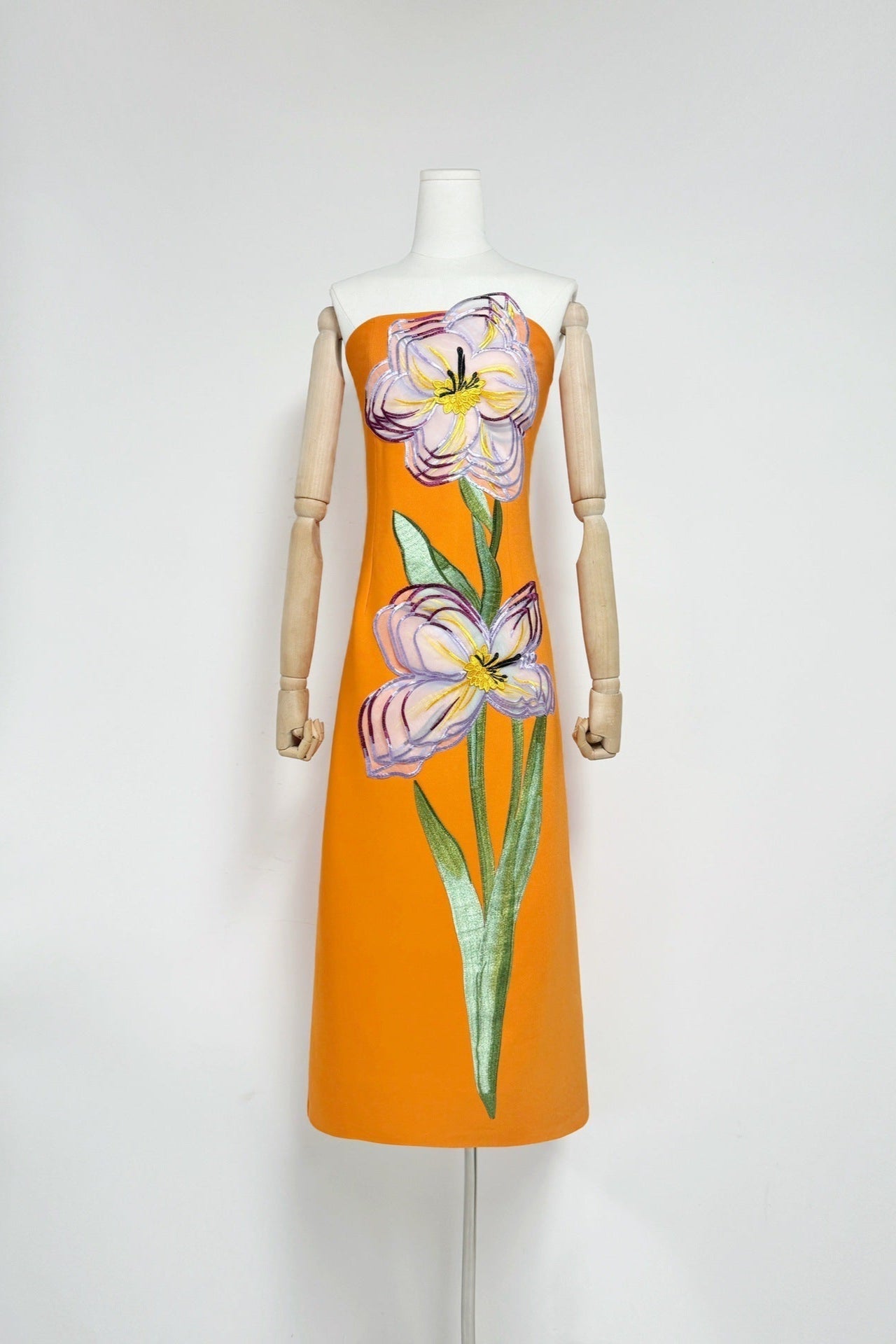 Suzanne Appliqué Floral Bustier Maxi Dress in Orange Avalabel