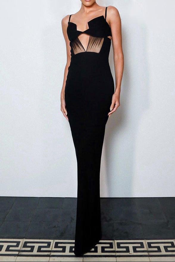Back Slit Knitted Bandage Maxi Dress in Black Avalabel
