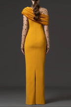 Mesh-Paneled Beaded Rhinestone-Embellished Maxi Dress - Yellow Avalabel