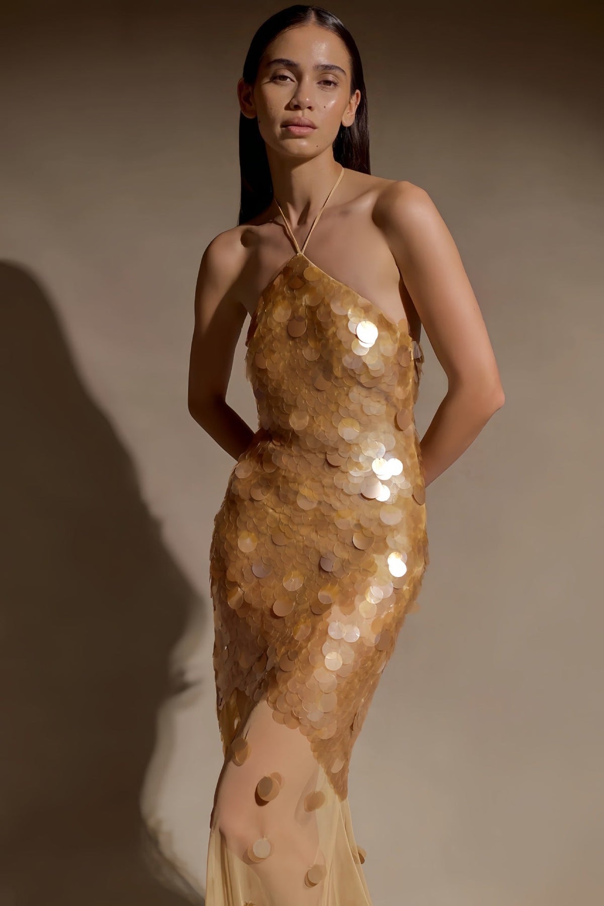 alva sequin Embellished backless Maxi Dress - Gold Avalabel