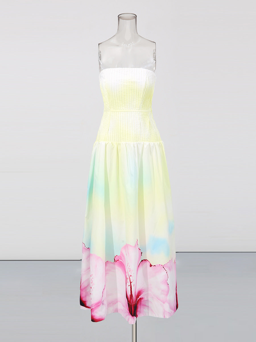 Laurel Printed Tube Top Maxi Dress in Gradient Yellow Avalabel