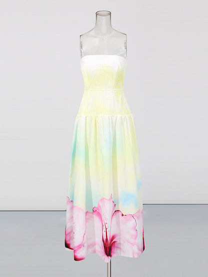 Laurel Printed Tube Top Maxi Dress in Gradient Yellow