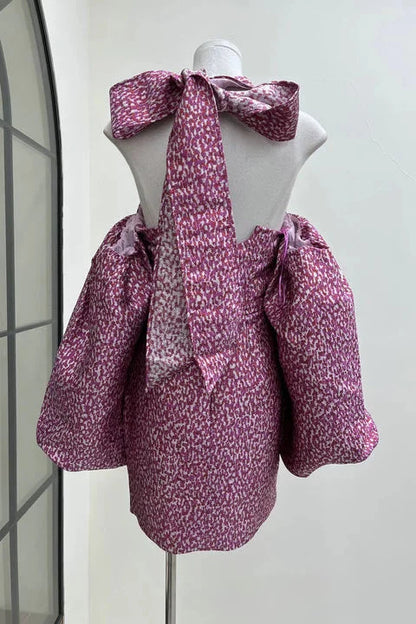 Jacquard rose pink halterneck mini dress