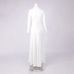 rita Metallic Double Ball Long-Sleeve High-Slit maxi Dress in white Avalabel