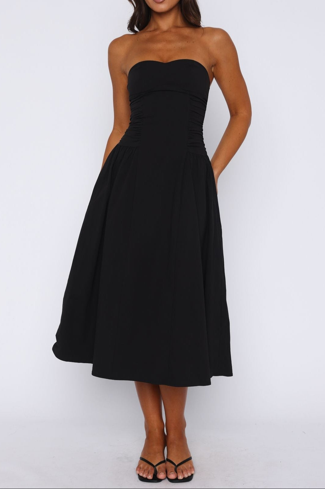 Sandra Strapless Midi Dress in Black Avalabel