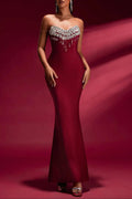 Tina Off-Shoulder Crystal Applique Bandage Mermaid Gown in Burgundy Avalabel
