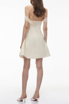 Oenone White Off Shoulder Mini Dress with Twist Front Avalabel