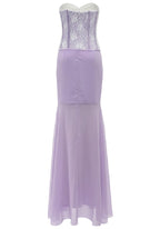sigrid 3d flower strapless fishtail maxi dress in purple Avalabel