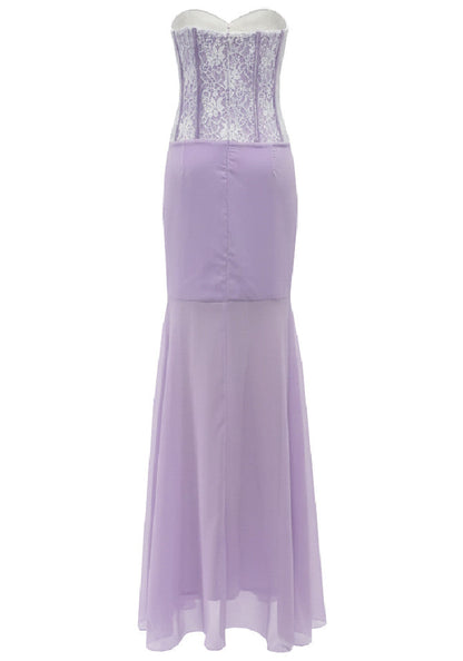 sigrid 3d flower strapless fishtail maxi dress in purple Avalabel