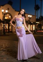sigrid 3d flower strapless fishtail maxi dress in purple Avalabel