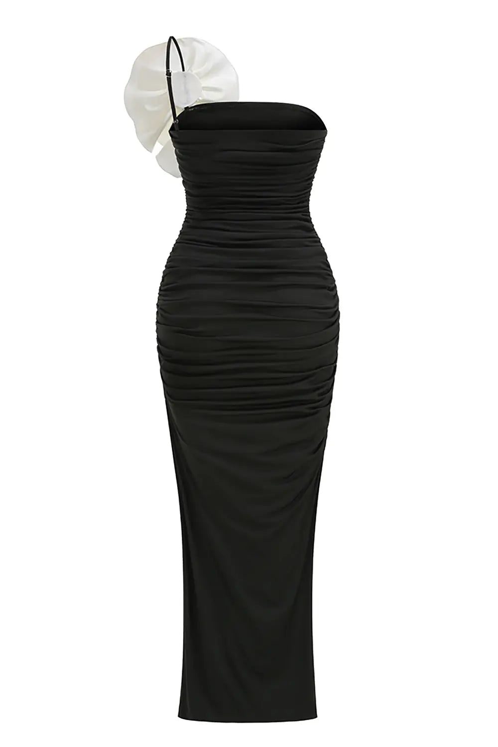 judy One Shoulder Peony Ruffle Gown in black Avalabel