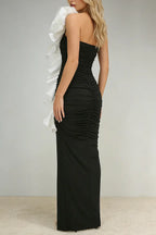 judy One Shoulder Peony Ruffle Gown in black Avalabel