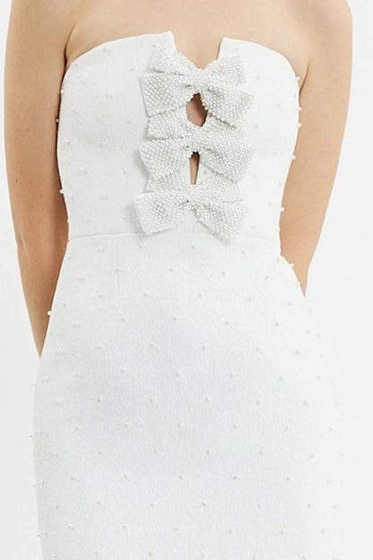 nancy pearl embellished bow midi dress in ivory