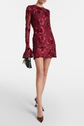 Floral-Embroidered Mesh Mini Dress In Wine Red Soraya