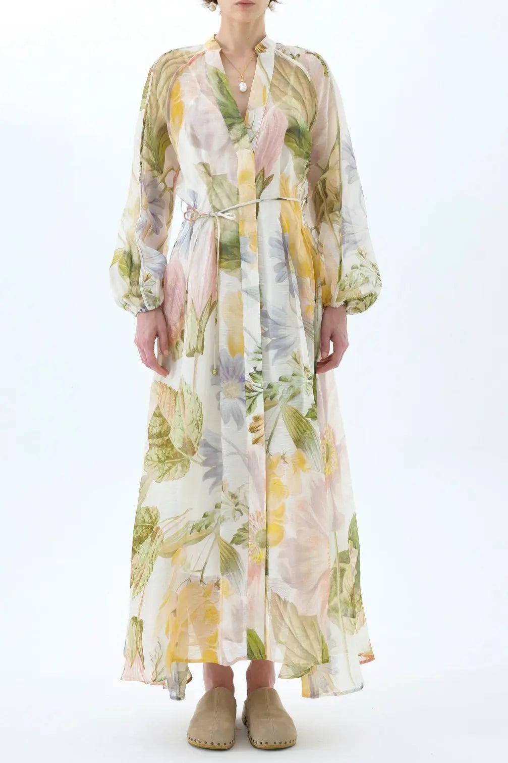 victoria colorful floral print lantern sleeve maxi dress Avalabel