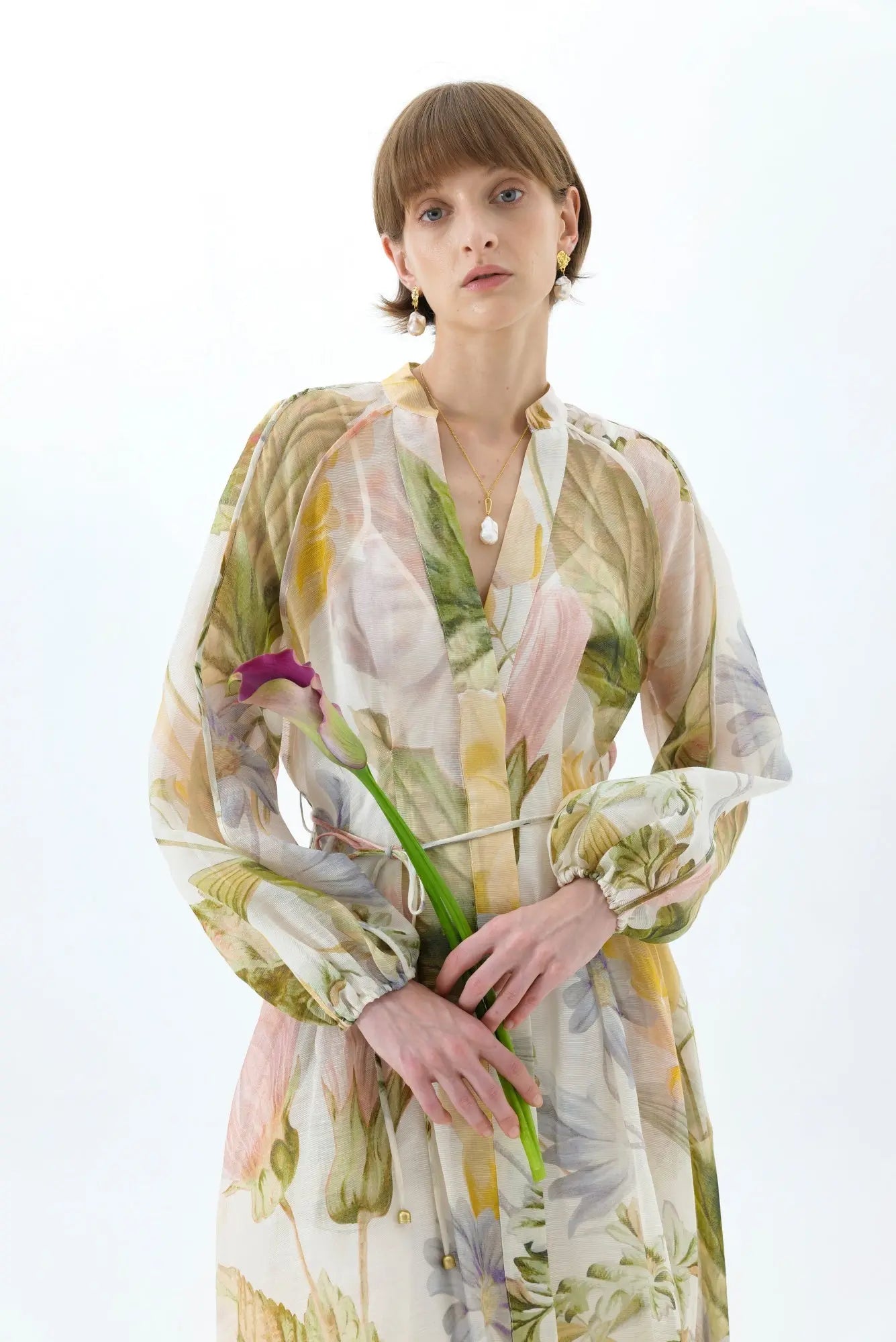 victoria colorful floral print lantern sleeve maxi dress Avalabel
