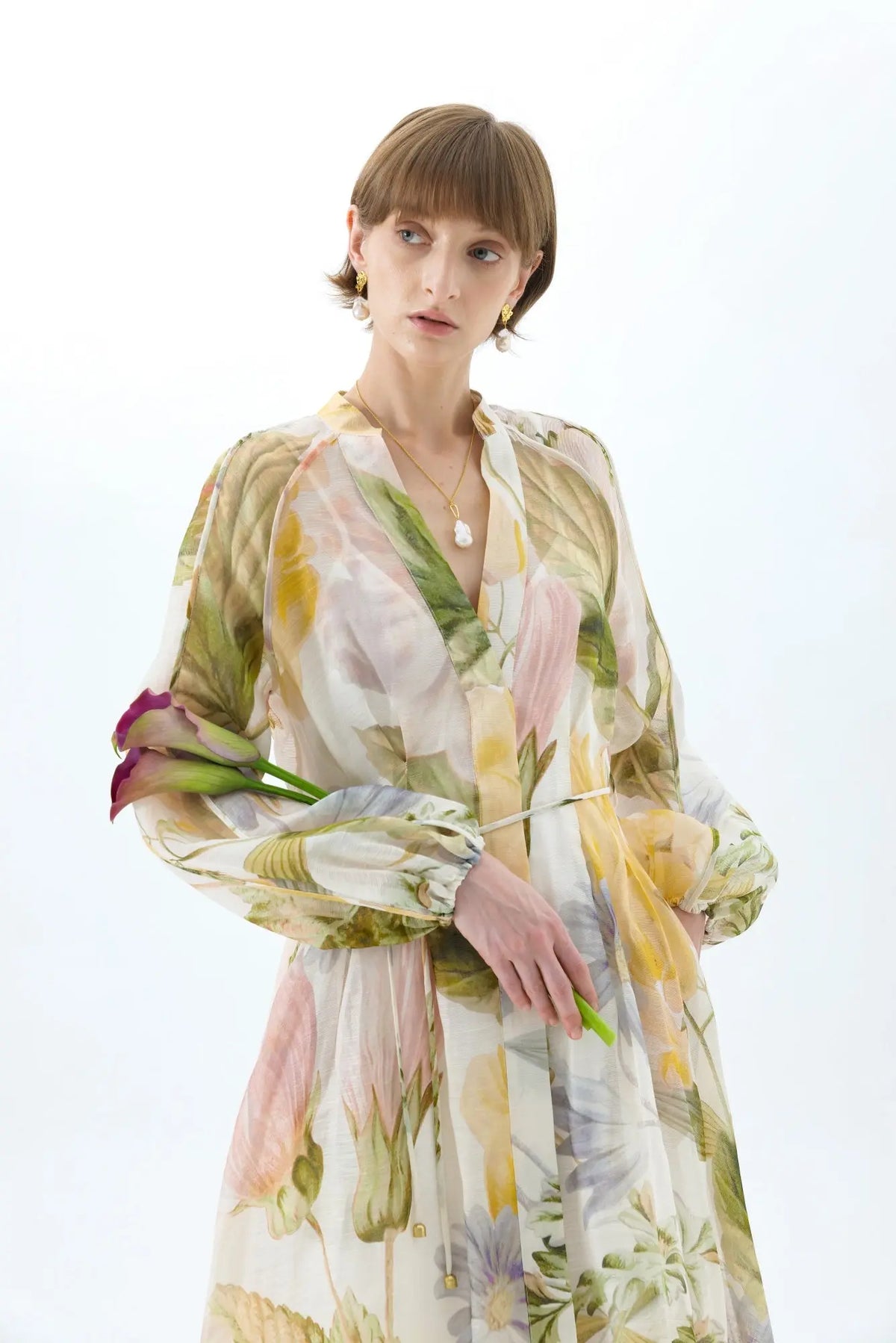 victoria colorful floral print lantern sleeve maxi dress Avalabel