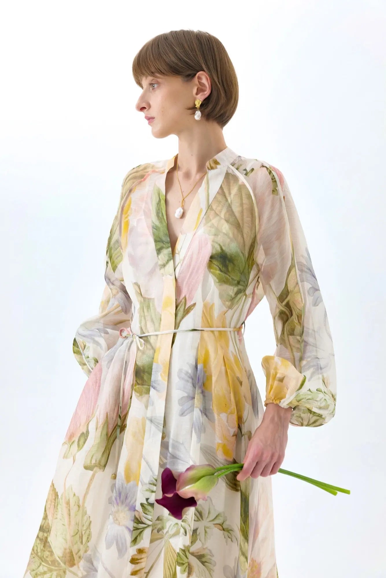 victoria colorful floral print lantern sleeve maxi dress Avalabel