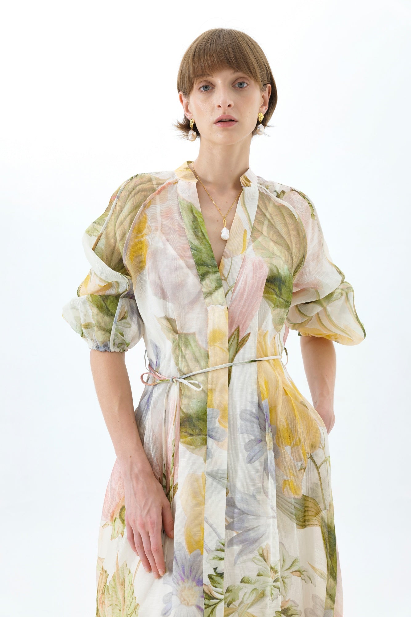 victoria colorful floral print lantern sleeve maxi dress