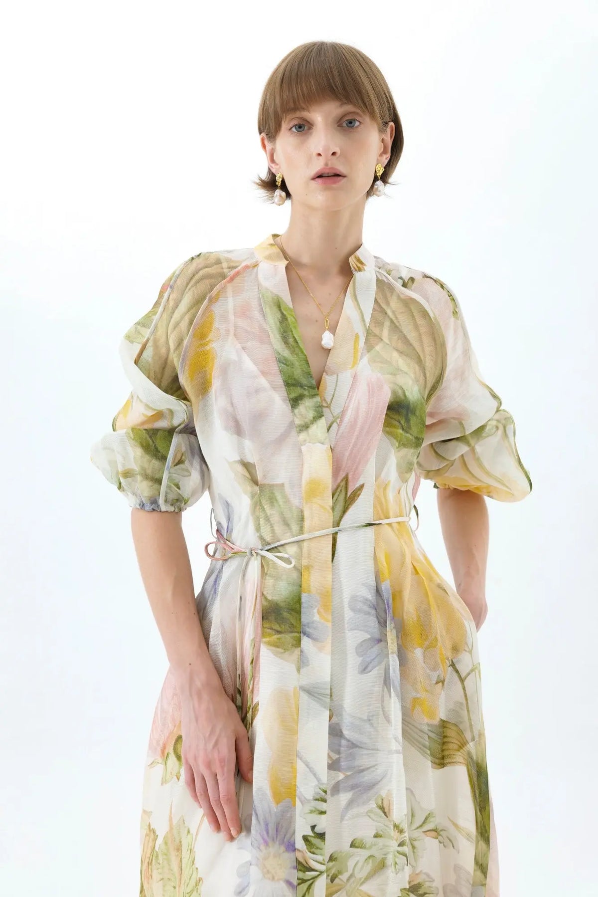 victoria colorful floral print lantern sleeve maxi dress Avalabel