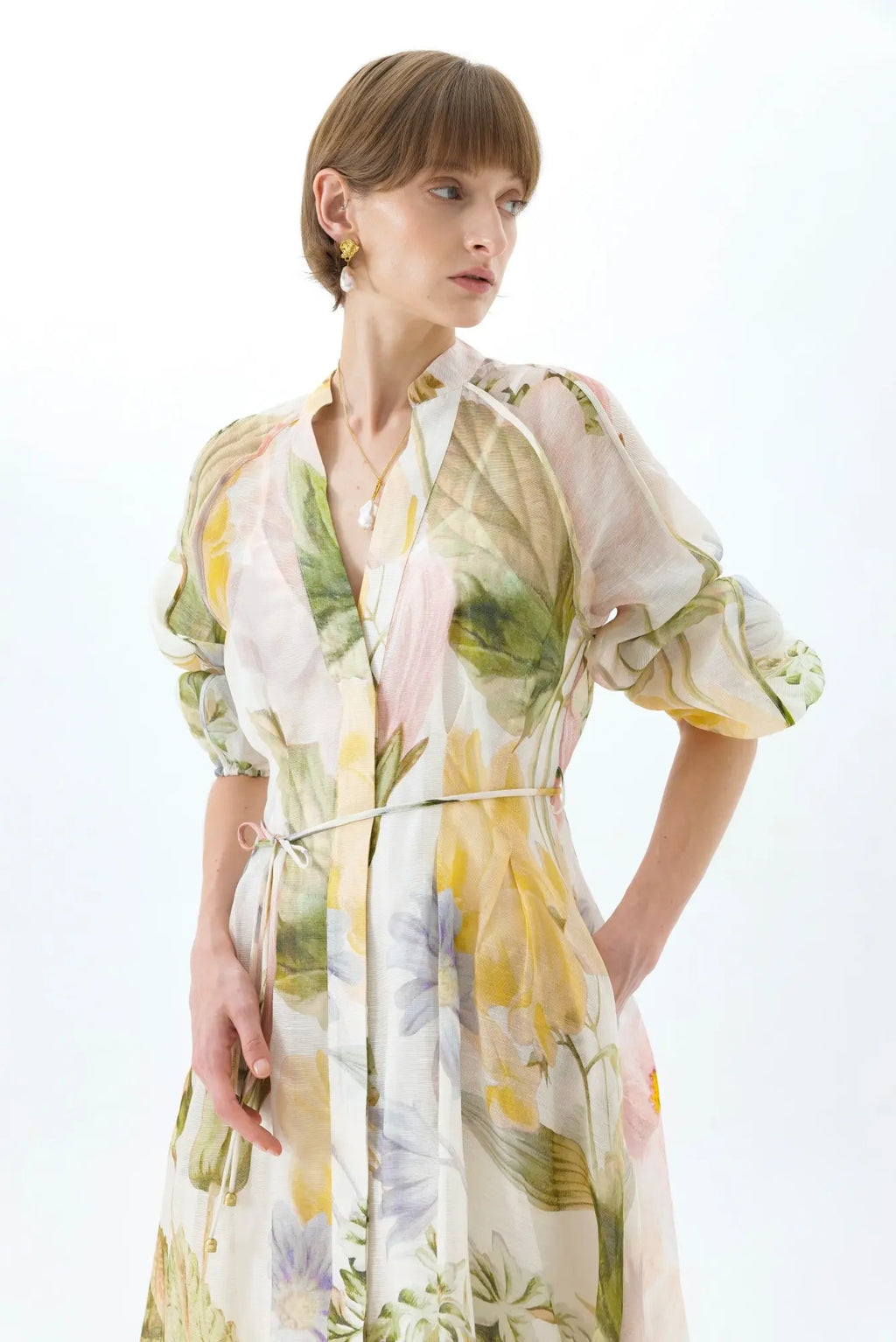 victoria colorful floral print lantern sleeve maxi dress Avalabel