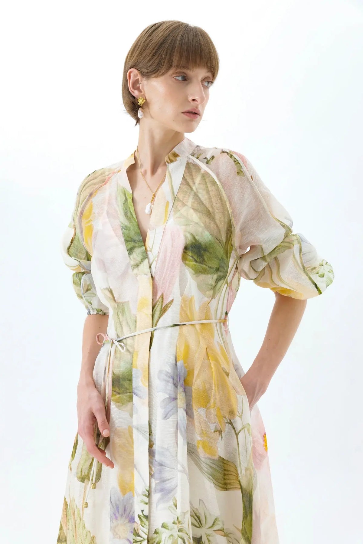 victoria colorful floral print lantern sleeve maxi dress Avalabel