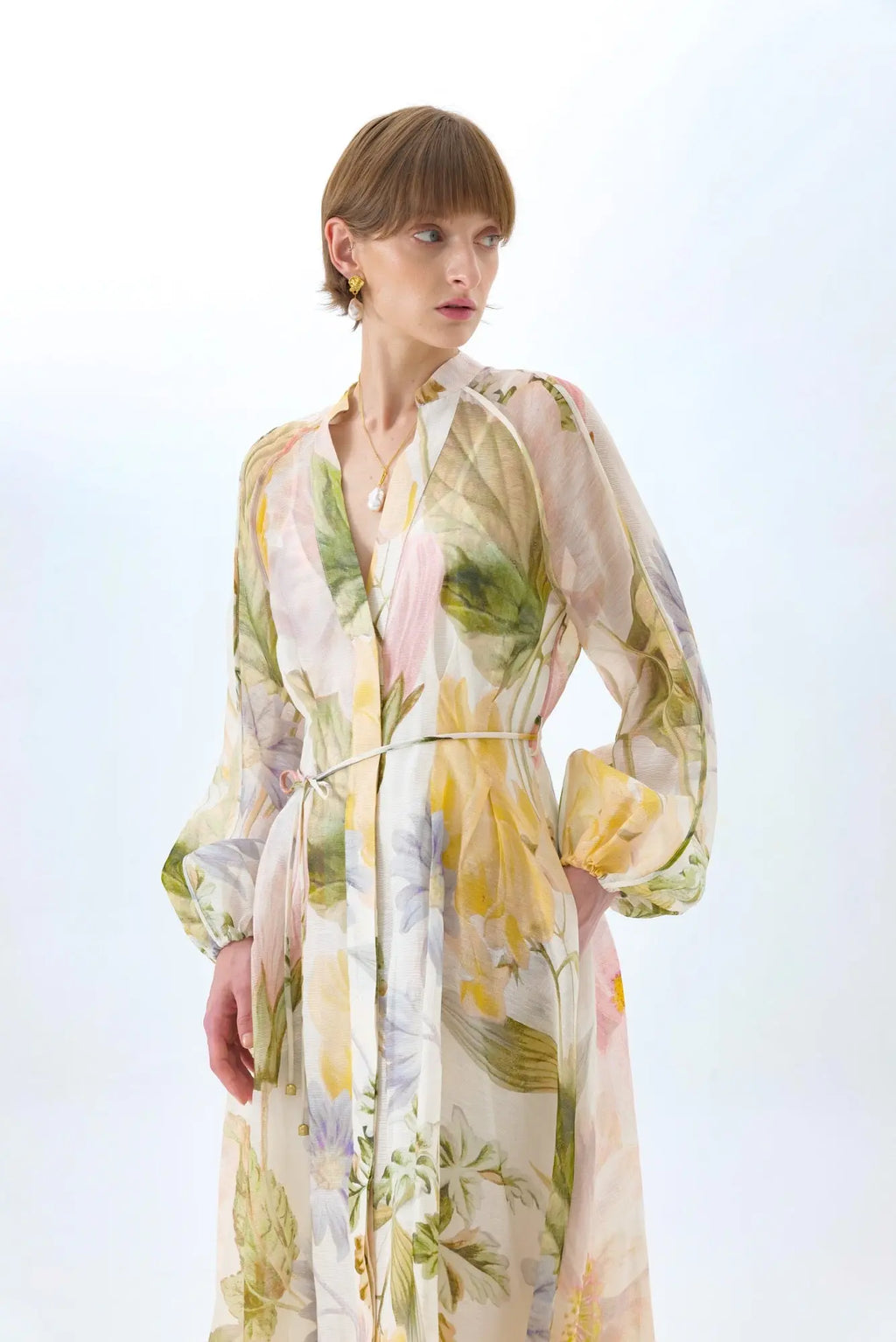 victoria colorful floral print lantern sleeve maxi dress Avalabel