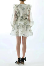 norma floral print SILK ORGANZA TIE NECK MINI DRESS Avalabel