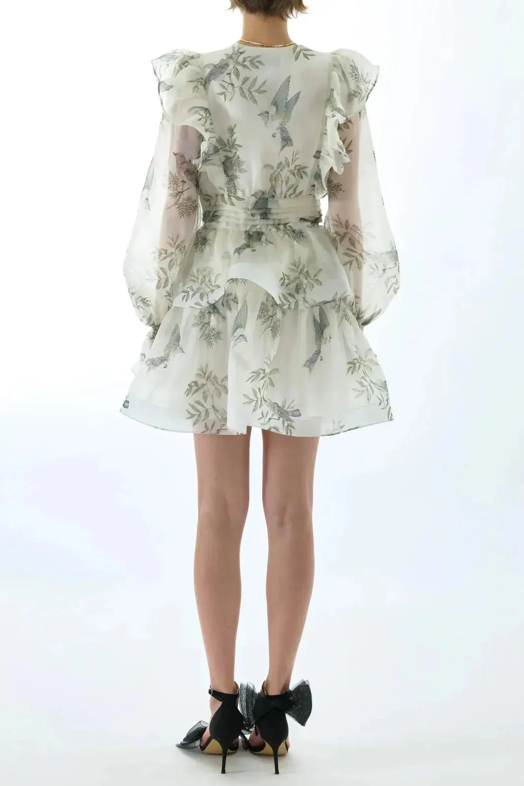 norma floral print SILK ORGANZA TIE NECK MINI DRESS Avalabel