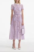 Lilac Lace Button Front Midi Dress Avalabel
