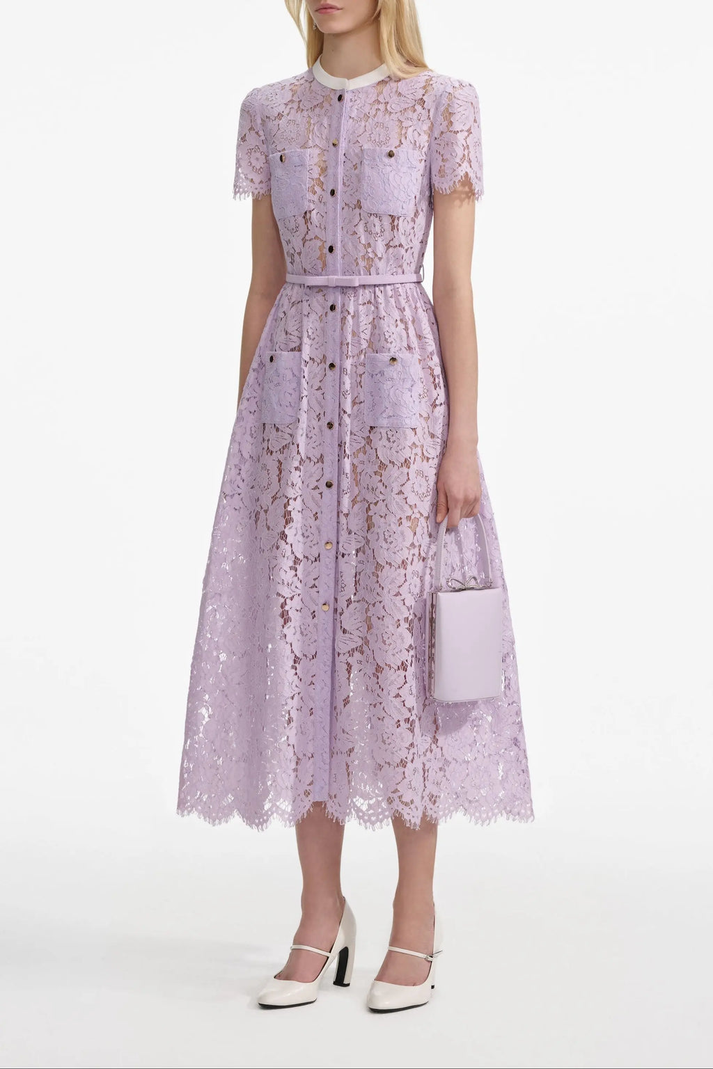 Lilac Lace Button Front Midi Dress Avalabel