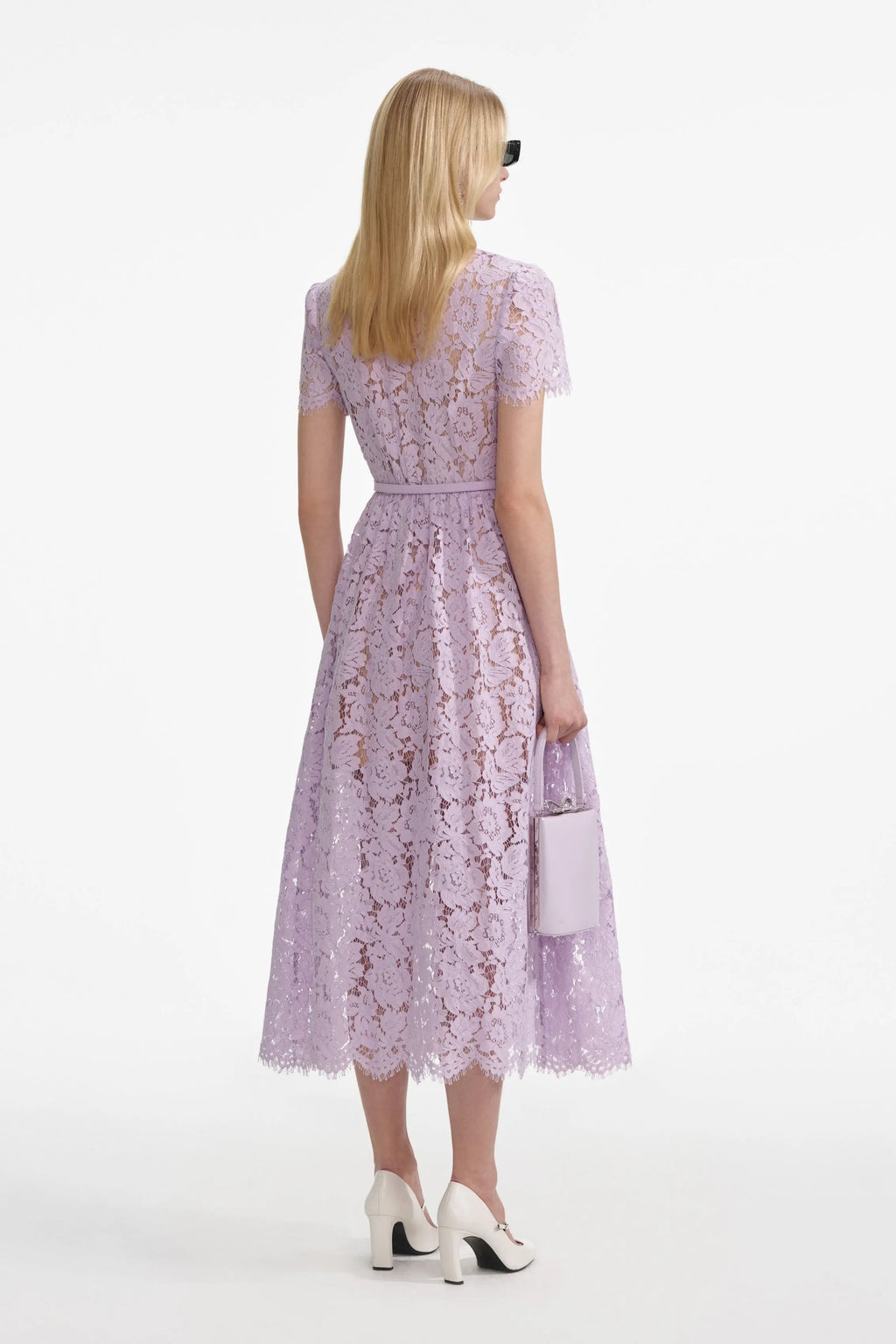 Lilac Lace Button Front Midi Dress Avalabel