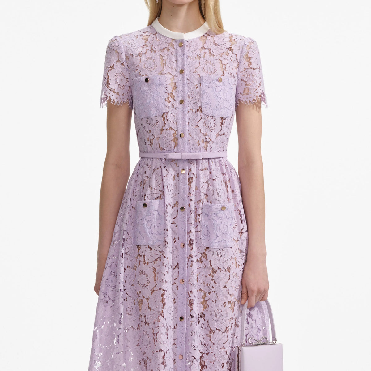 Lilac Lace Button Front Midi Dress Avalabel