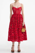 wendy Red Bow Embroidered Midi Dress Avalabel
