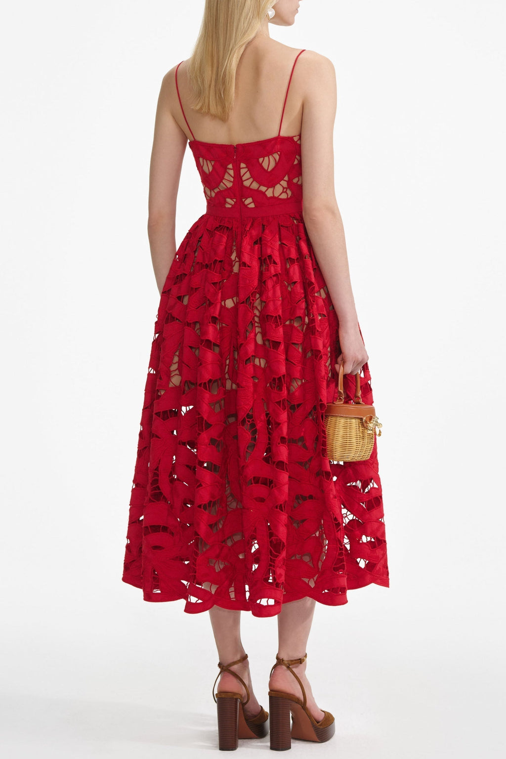 wendy Red Bow Embroidered Midi Dress Avalabel