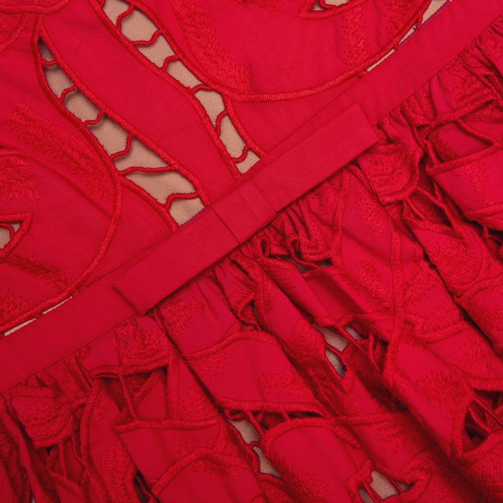 wendy Red Bow Embroidered Midi Dress Avalabel