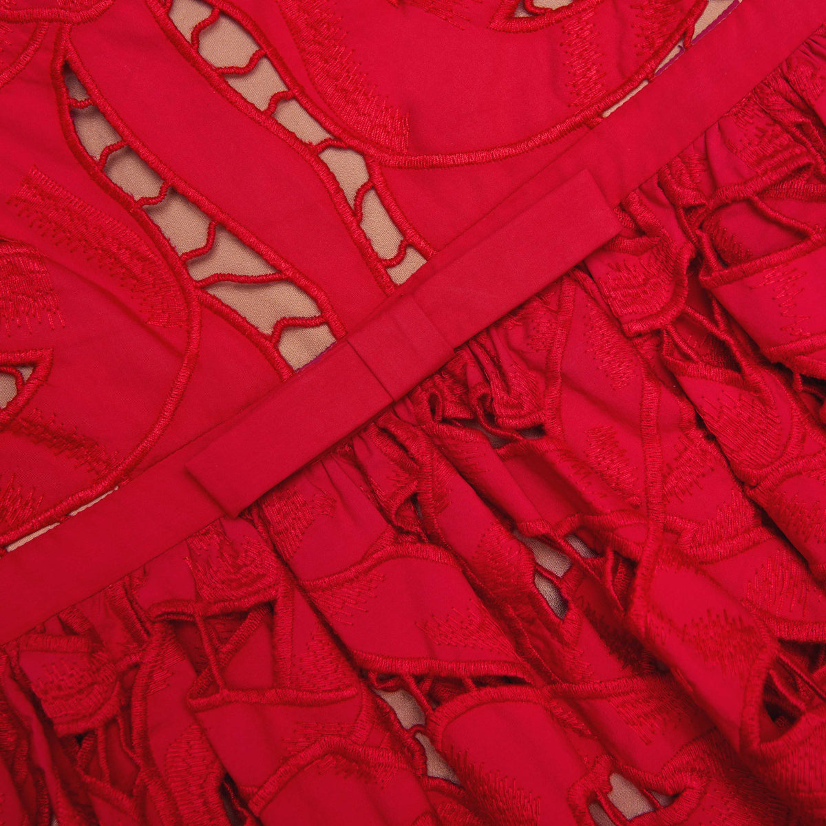 wendy Red Bow Embroidered Midi Dress Avalabel