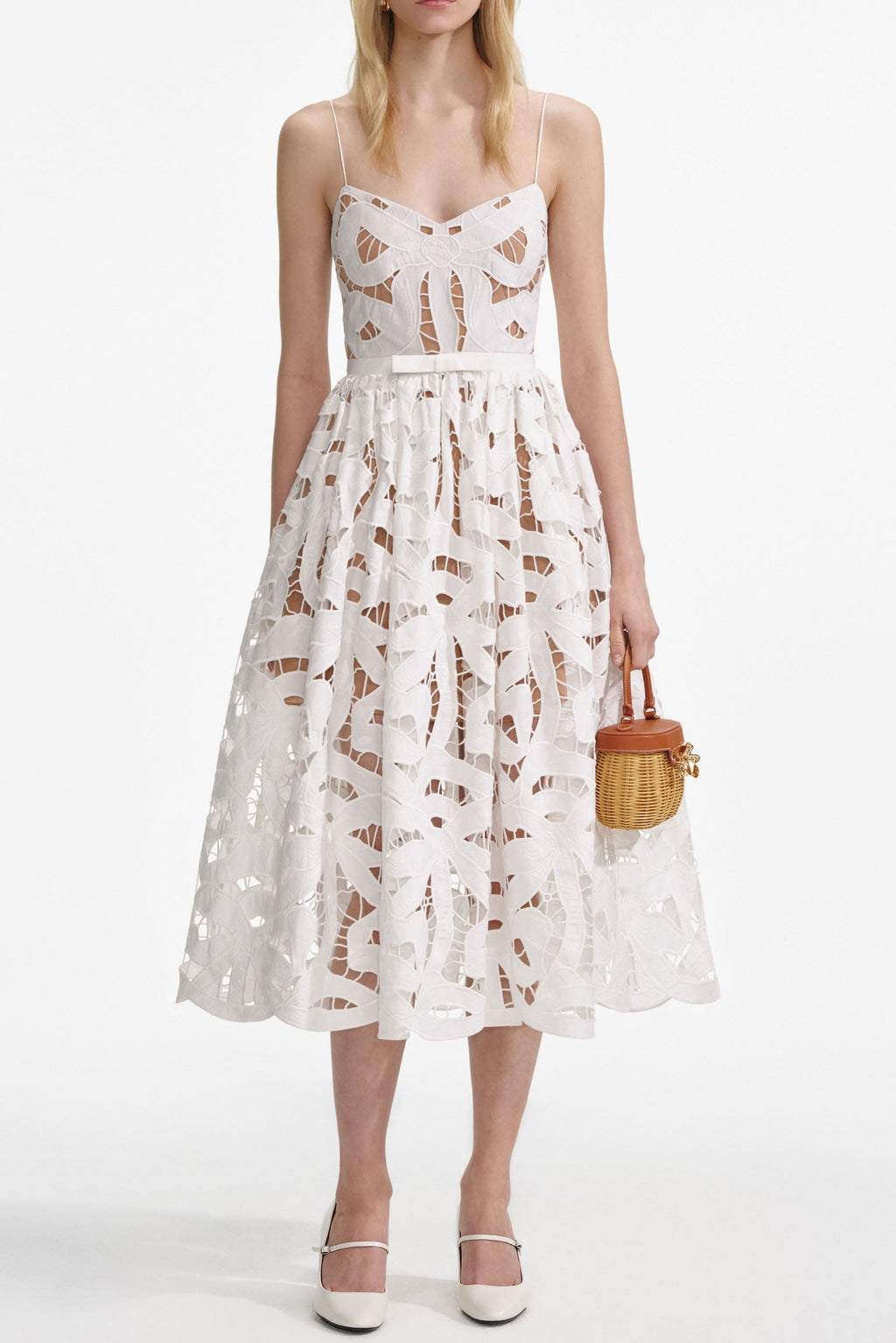 xanthe White Bow Embroidered Midi Dress Avalabel