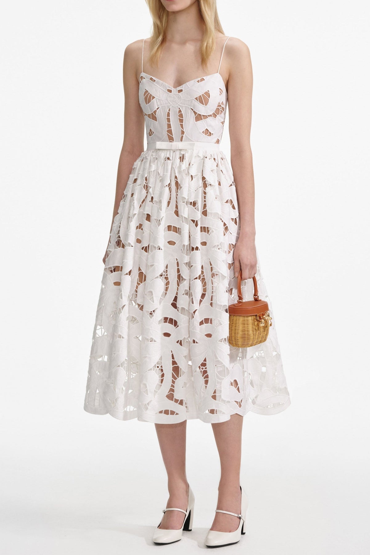 xanthe White Bow Embroidered Midi Dress Avalabel