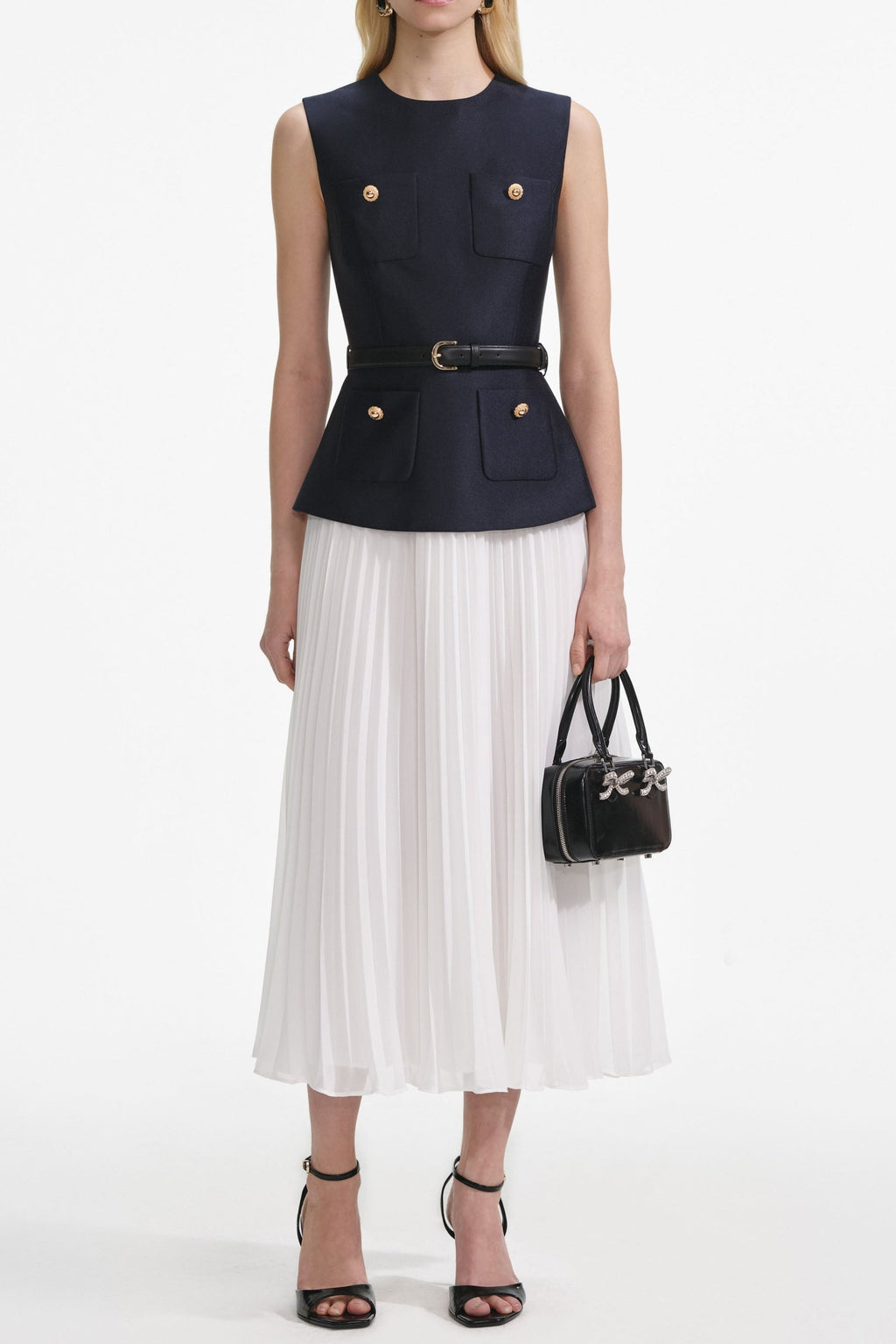 penny Navy Taffeta Midi Dress Avalabel