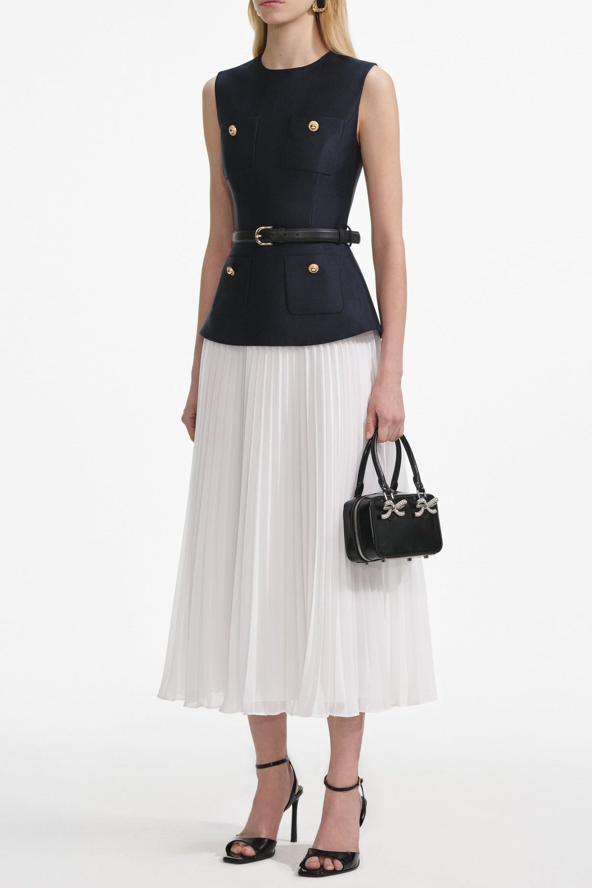 penny Navy Taffeta Midi Dress Avalabel