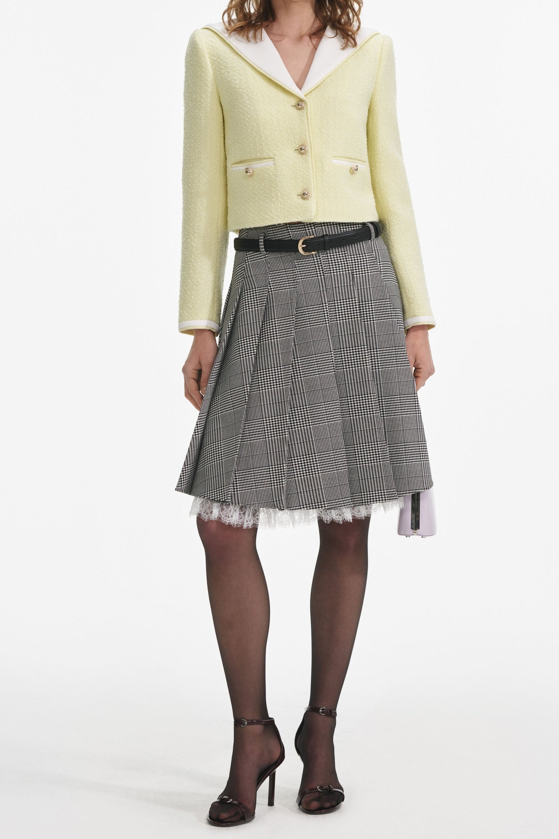 sigrid Boucle Contrast Collar Jacket in Yellow Avalabel