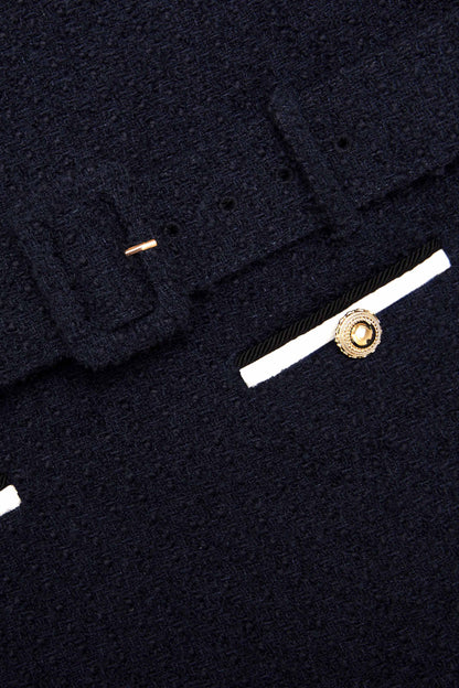Apphia Tweed Low-Rise Pants Set in Navy Blue
