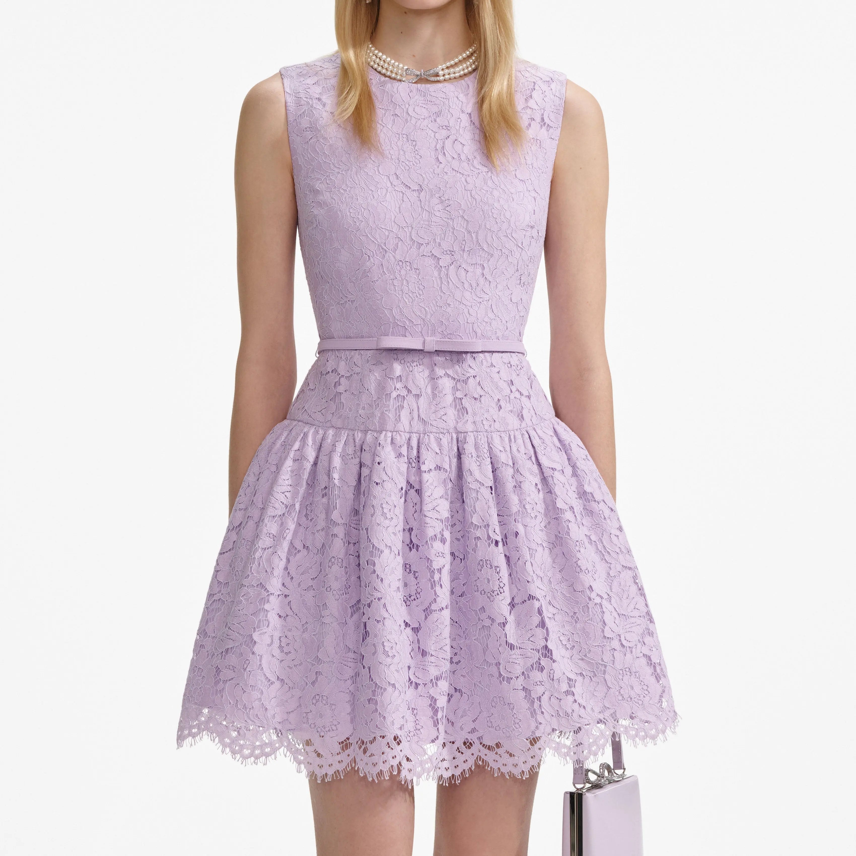 zora Lace Sleeveless Mini Dress in Lilac Avalabel