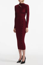 tiffany Burgundy Cut Out Rib Knit Midi Dress Avalabel