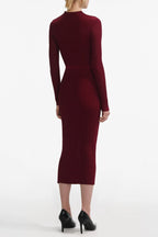 tiffany Burgundy Cut Out Rib Knit Midi Dress Avalabel