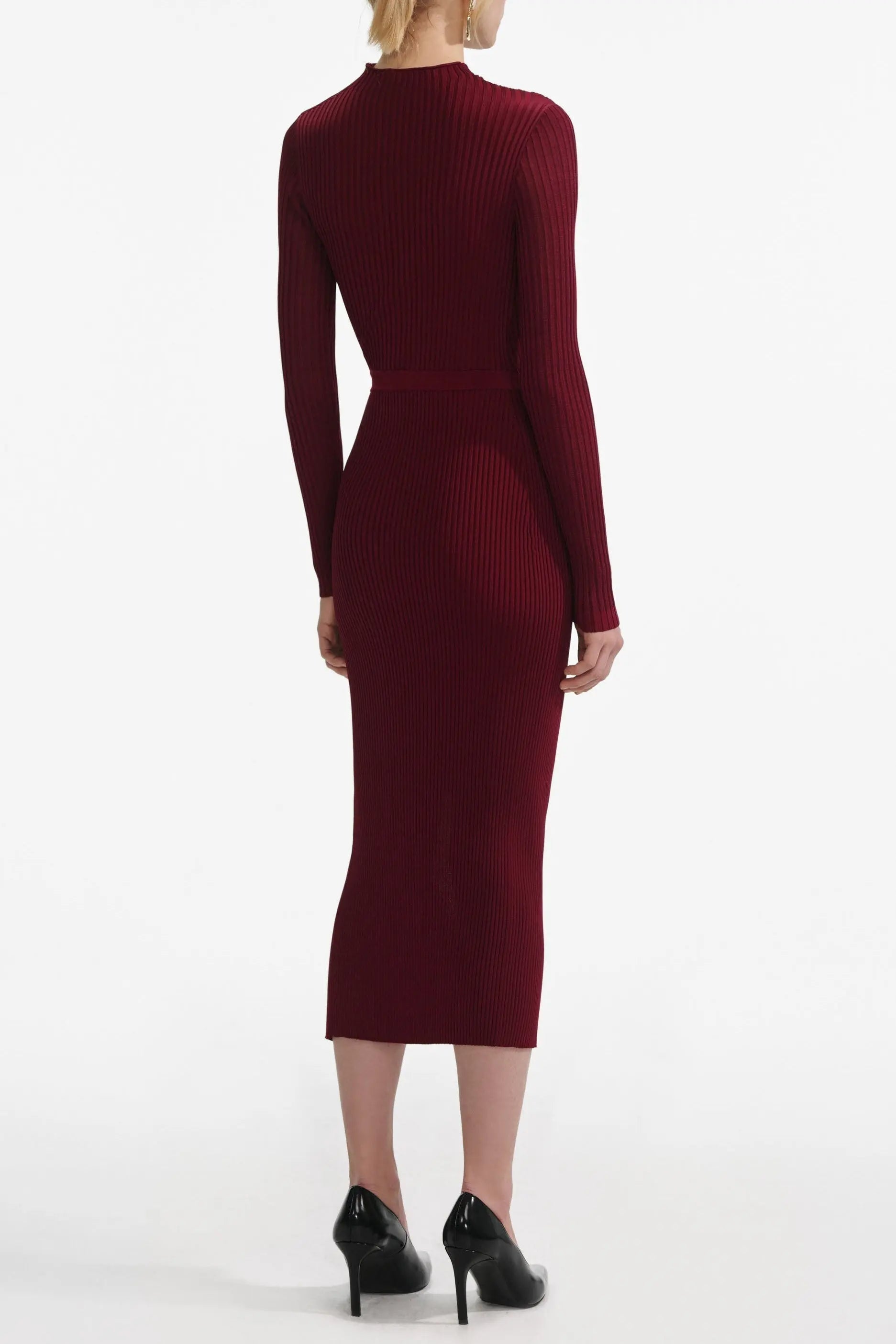 tiffany Burgundy Cut Out Rib Knit Midi Dress Avalabel