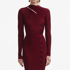 tiffany Burgundy Cut Out Rib Knit Midi Dress Avalabel