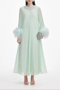 Mint Chiffon Feather Midi Dress Avalabel