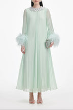 Mint Chiffon Feather Midi Dress Avalabel